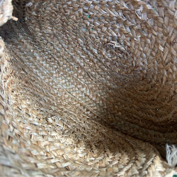Vintage bag woven natural fiber rafia large round shape tassel embellishment - Picture 7 of 8